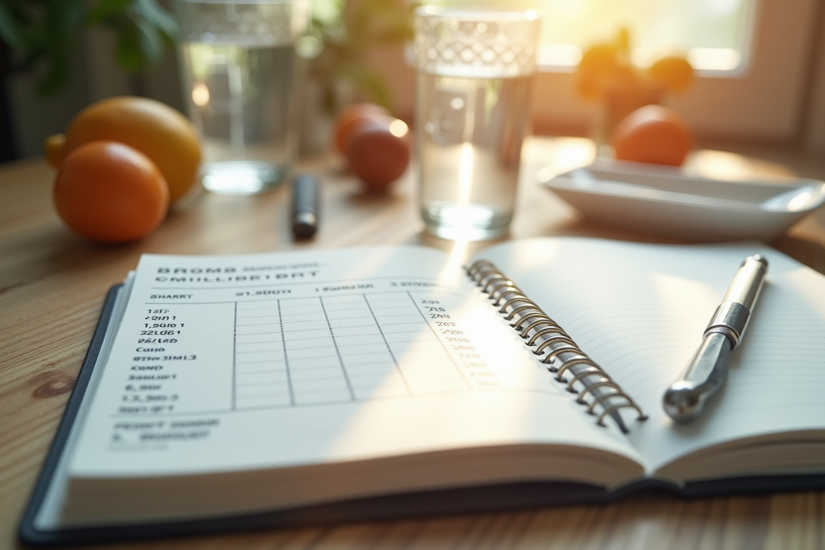 Carnet de recette ouvert avec tableau de conversion ml cl