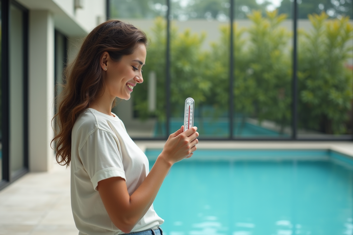 Femme souriante vérifiant la température d