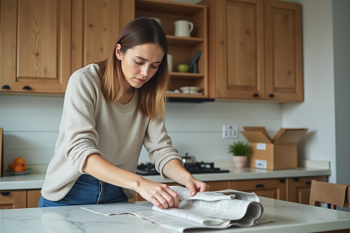 Femme en jeans emballant des morceaux de verre cassé