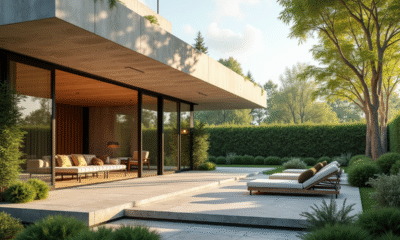 Maison moderne avec veranda lumineuse et grandes fenêtres