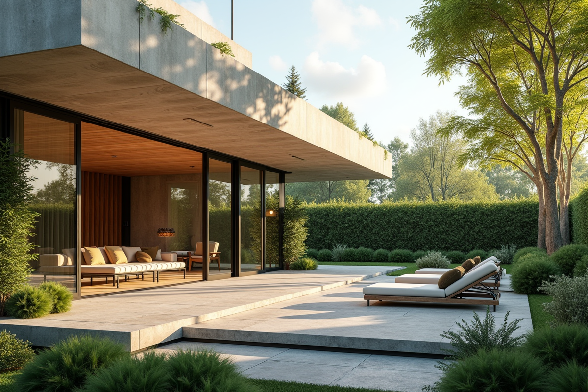 Maison moderne avec veranda lumineuse et grandes fenêtres