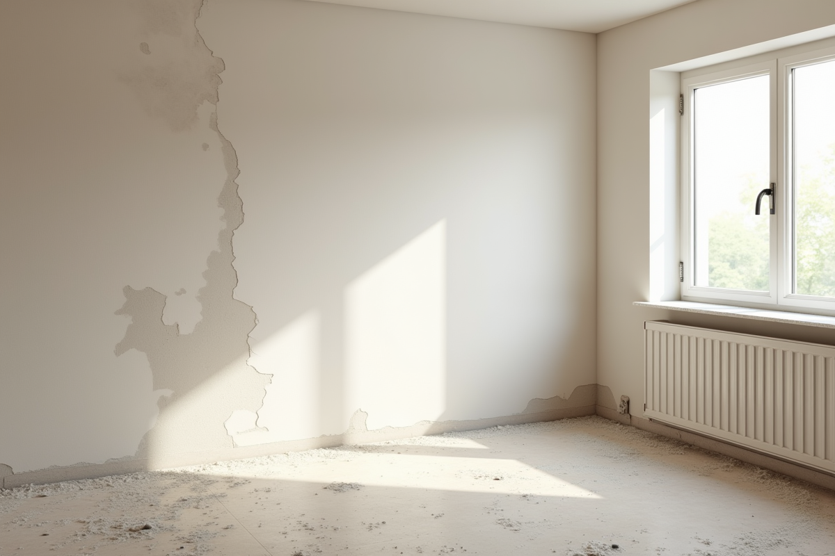Mur intérieur repeint après le câblage avec lumière naturelle