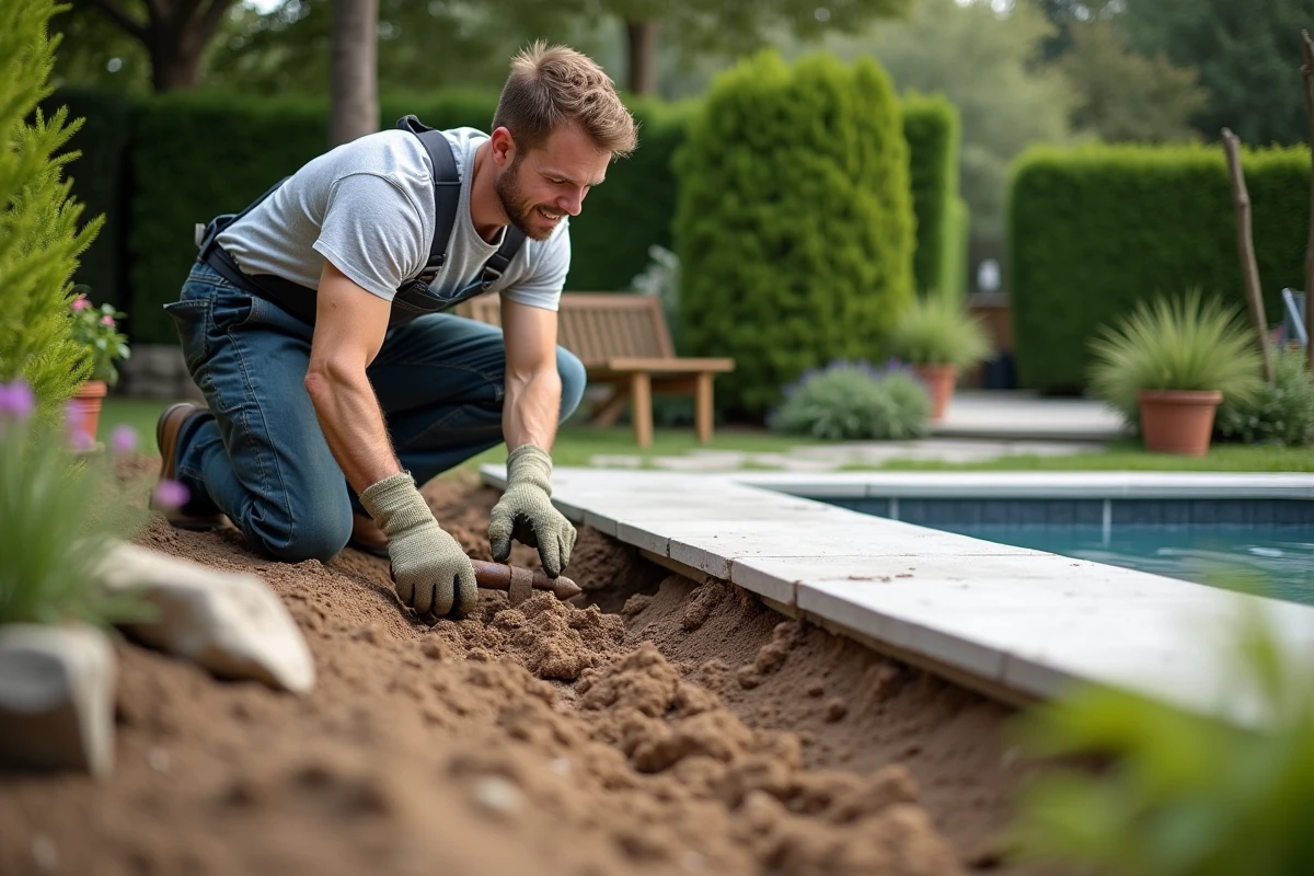 Paysagiste installant un spa dans le jardin