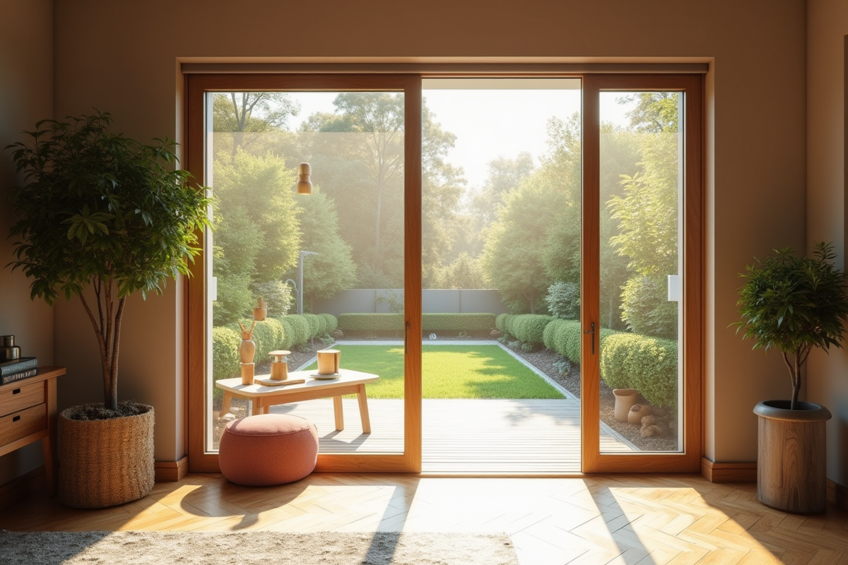 Salon moderne avec porte vitree et moustiquaire roulante